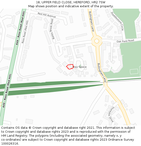 18, UPPER FIELD CLOSE, HEREFORD, HR2 7SW: Location map and indicative extent of plot