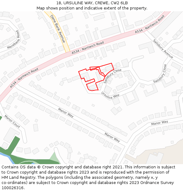 18, URSULINE WAY, CREWE, CW2 6LB: Location map and indicative extent of plot