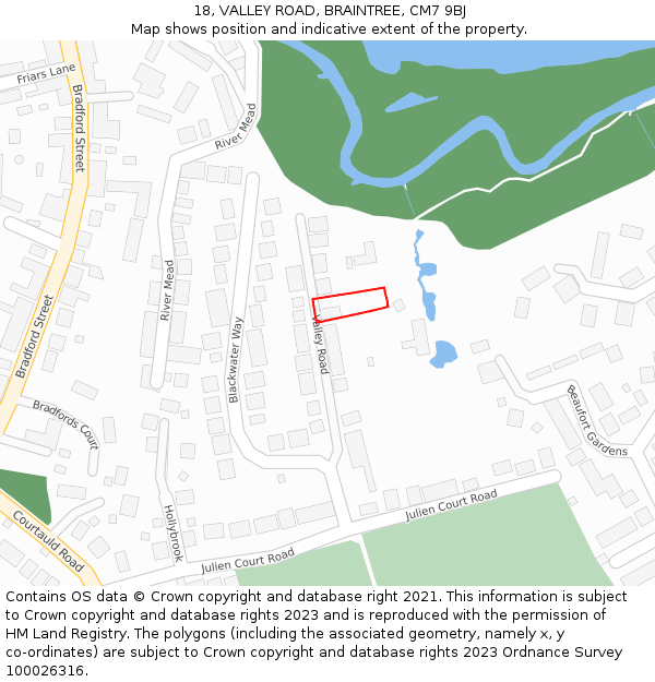 18, VALLEY ROAD, BRAINTREE, CM7 9BJ: Location map and indicative extent of plot