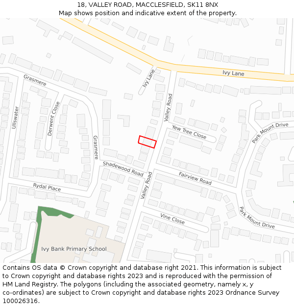 18, VALLEY ROAD, MACCLESFIELD, SK11 8NX: Location map and indicative extent of plot