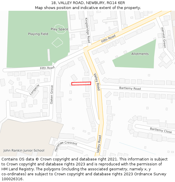 18, VALLEY ROAD, NEWBURY, RG14 6ER: Location map and indicative extent of plot
