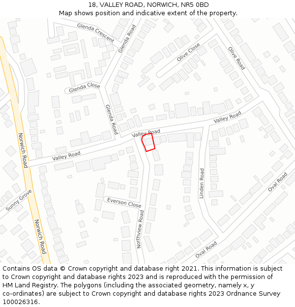 18, VALLEY ROAD, NORWICH, NR5 0BD: Location map and indicative extent of plot
