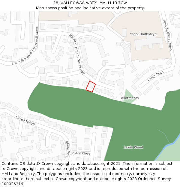 18, VALLEY WAY, WREXHAM, LL13 7GW: Location map and indicative extent of plot