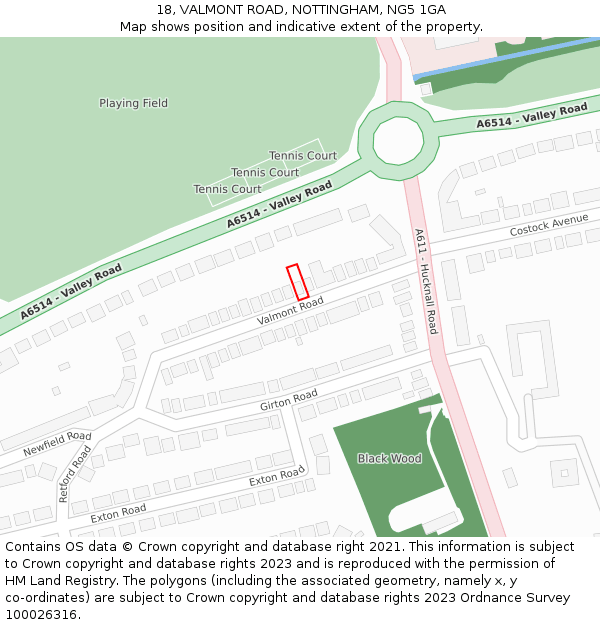 18, VALMONT ROAD, NOTTINGHAM, NG5 1GA: Location map and indicative extent of plot