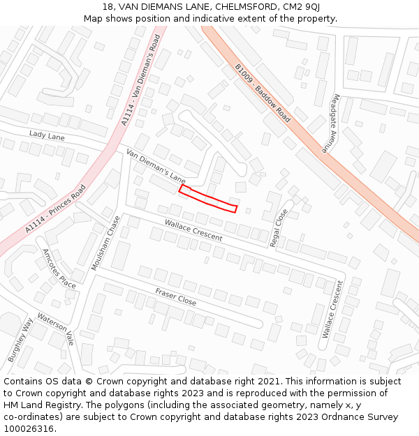 18, VAN DIEMANS LANE, CHELMSFORD, CM2 9QJ: Location map and indicative extent of plot