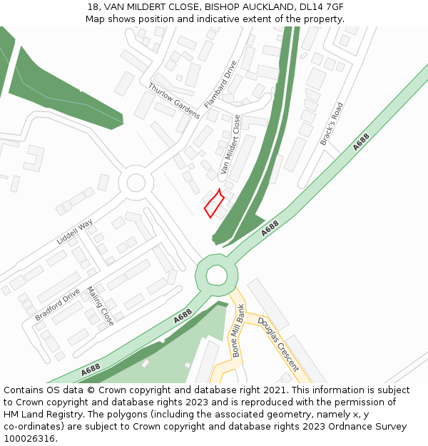 18, VAN MILDERT CLOSE, BISHOP AUCKLAND, DL14 7GF: Location map and indicative extent of plot