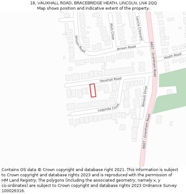 18, VAUXHALL ROAD, BRACEBRIDGE HEATH, LINCOLN, LN4 2QQ: Location map and indicative extent of plot