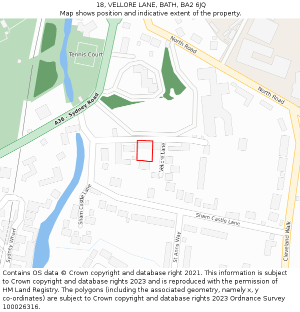 18, VELLORE LANE, BATH, BA2 6JQ: Location map and indicative extent of plot