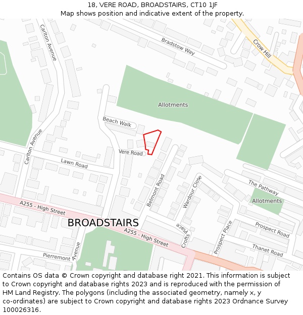 18, VERE ROAD, BROADSTAIRS, CT10 1JF: Location map and indicative extent of plot