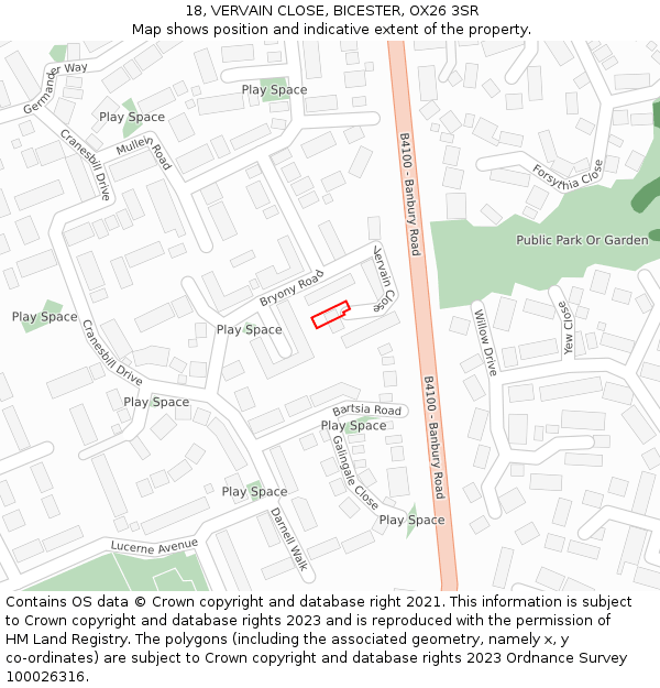 18, VERVAIN CLOSE, BICESTER, OX26 3SR: Location map and indicative extent of plot