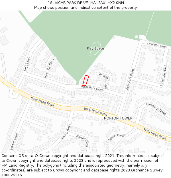 18, VICAR PARK DRIVE, HALIFAX, HX2 0NN: Location map and indicative extent of plot