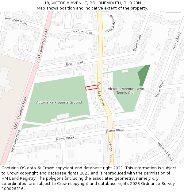 18, VICTORIA AVENUE, BOURNEMOUTH, BH9 2RN: Location map and indicative extent of plot