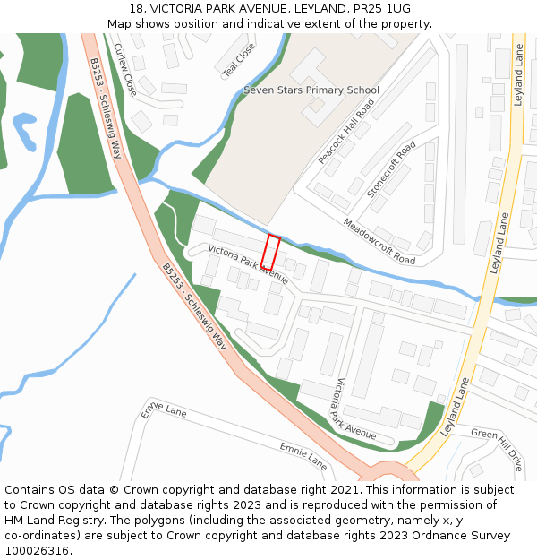 18, VICTORIA PARK AVENUE, LEYLAND, PR25 1UG: Location map and indicative extent of plot