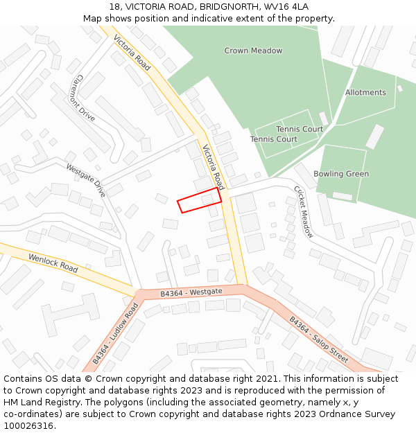 18, VICTORIA ROAD, BRIDGNORTH, WV16 4LA: Location map and indicative extent of plot