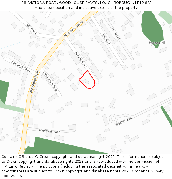18, VICTORIA ROAD, WOODHOUSE EAVES, LOUGHBOROUGH, LE12 8RF: Location map and indicative extent of plot