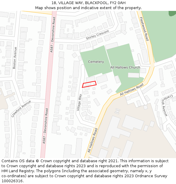 18, VILLAGE WAY, BLACKPOOL, FY2 0AH: Location map and indicative extent of plot