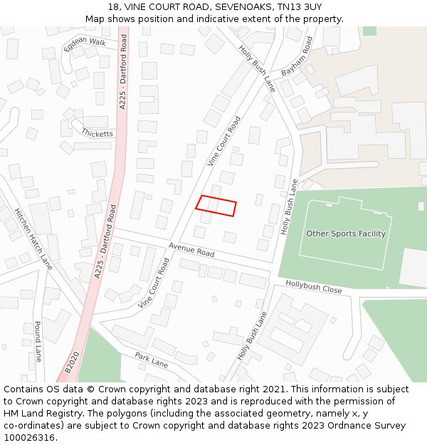 18, VINE COURT ROAD, SEVENOAKS, TN13 3UY: Location map and indicative extent of plot