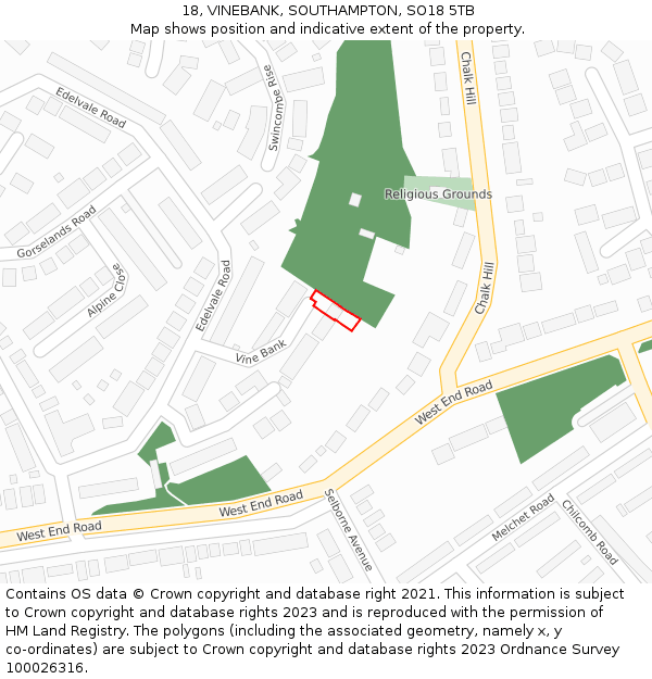 18, VINEBANK, SOUTHAMPTON, SO18 5TB: Location map and indicative extent of plot