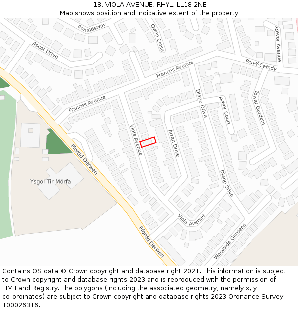 18, VIOLA AVENUE, RHYL, LL18 2NE: Location map and indicative extent of plot