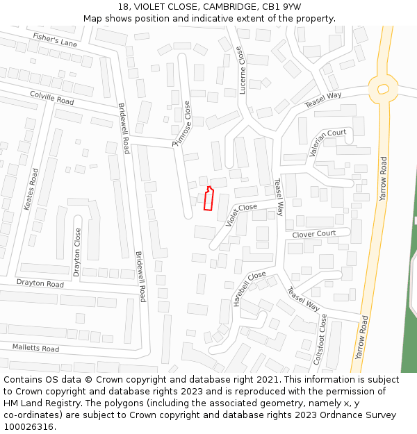 18, VIOLET CLOSE, CAMBRIDGE, CB1 9YW: Location map and indicative extent of plot