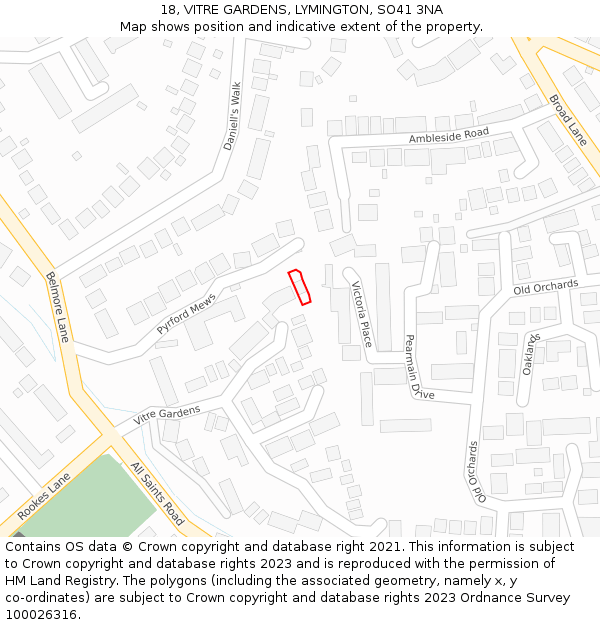 18, VITRE GARDENS, LYMINGTON, SO41 3NA: Location map and indicative extent of plot