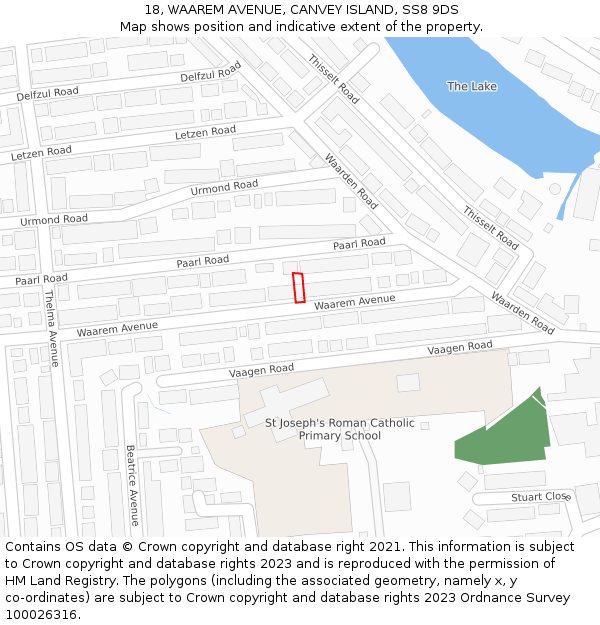 18, WAAREM AVENUE, CANVEY ISLAND, SS8 9DS: Location map and indicative extent of plot