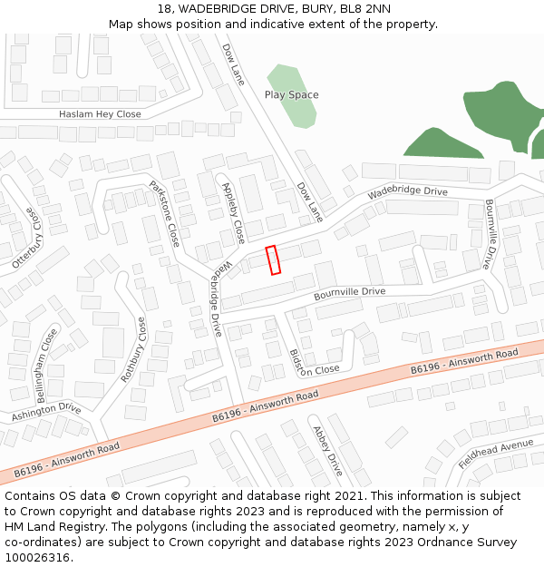 18, WADEBRIDGE DRIVE, BURY, BL8 2NN: Location map and indicative extent of plot