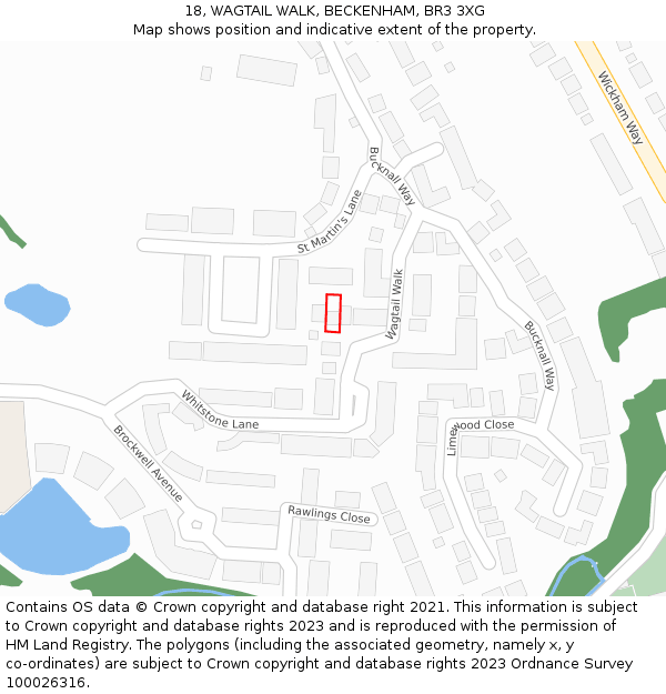 18, WAGTAIL WALK, BECKENHAM, BR3 3XG: Location map and indicative extent of plot