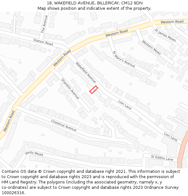 18, WAKEFIELD AVENUE, BILLERICAY, CM12 9DN: Location map and indicative extent of plot