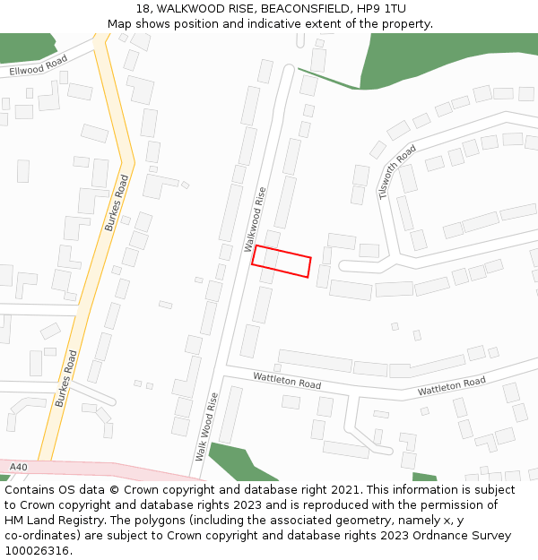 18, WALKWOOD RISE, BEACONSFIELD, HP9 1TU: Location map and indicative extent of plot