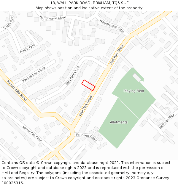 18, WALL PARK ROAD, BRIXHAM, TQ5 9UE: Location map and indicative extent of plot