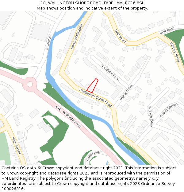 18, WALLINGTON SHORE ROAD, FAREHAM, PO16 8SL: Location map and indicative extent of plot