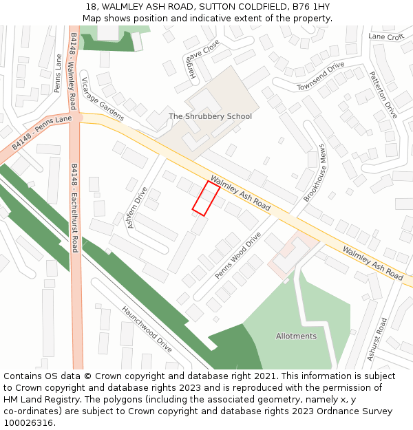 18, WALMLEY ASH ROAD, SUTTON COLDFIELD, B76 1HY: Location map and indicative extent of plot