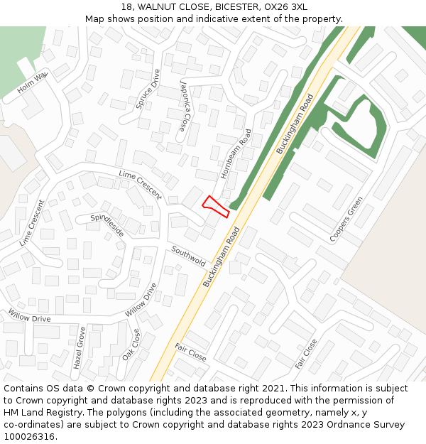 18, WALNUT CLOSE, BICESTER, OX26 3XL: Location map and indicative extent of plot