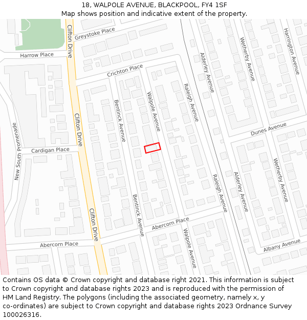 18, WALPOLE AVENUE, BLACKPOOL, FY4 1SF: Location map and indicative extent of plot