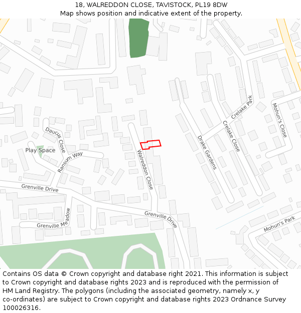 18, WALREDDON CLOSE, TAVISTOCK, PL19 8DW: Location map and indicative extent of plot