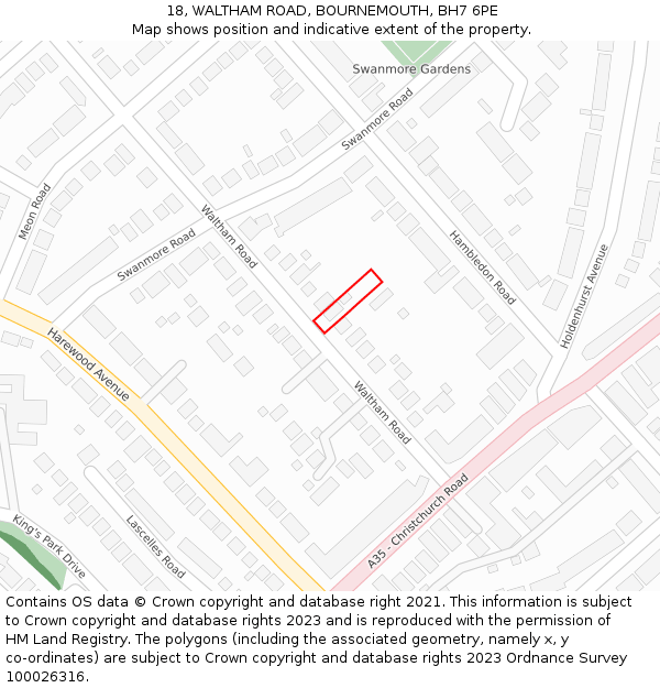 18, WALTHAM ROAD, BOURNEMOUTH, BH7 6PE: Location map and indicative extent of plot