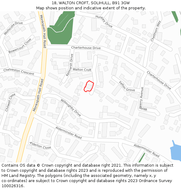 18, WALTON CROFT, SOLIHULL, B91 3GW: Location map and indicative extent of plot