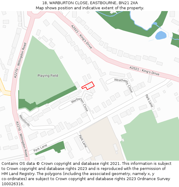 18, WARBURTON CLOSE, EASTBOURNE, BN21 2XA: Location map and indicative extent of plot
