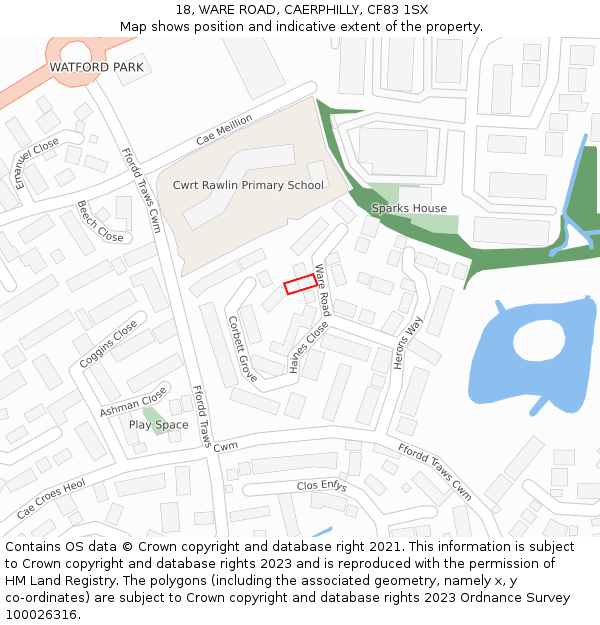 18, WARE ROAD, CAERPHILLY, CF83 1SX: Location map and indicative extent of plot