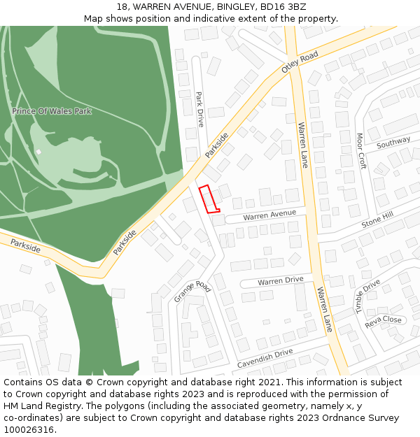 18, WARREN AVENUE, BINGLEY, BD16 3BZ: Location map and indicative extent of plot