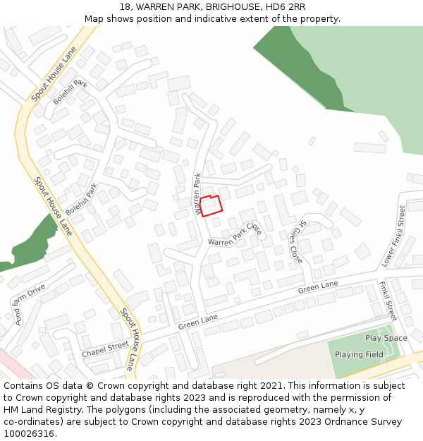 18, WARREN PARK, BRIGHOUSE, HD6 2RR: Location map and indicative extent of plot