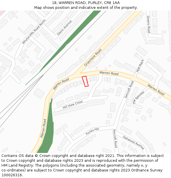 18, WARREN ROAD, PURLEY, CR8 1AA: Location map and indicative extent of plot