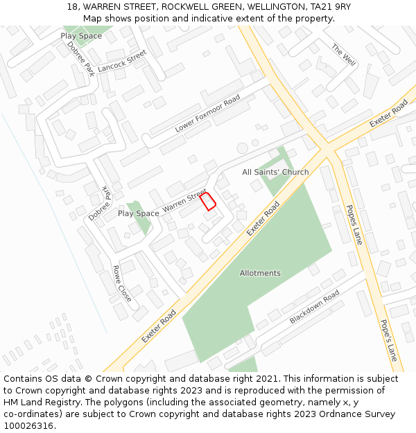 18, WARREN STREET, ROCKWELL GREEN, WELLINGTON, TA21 9RY: Location map and indicative extent of plot
