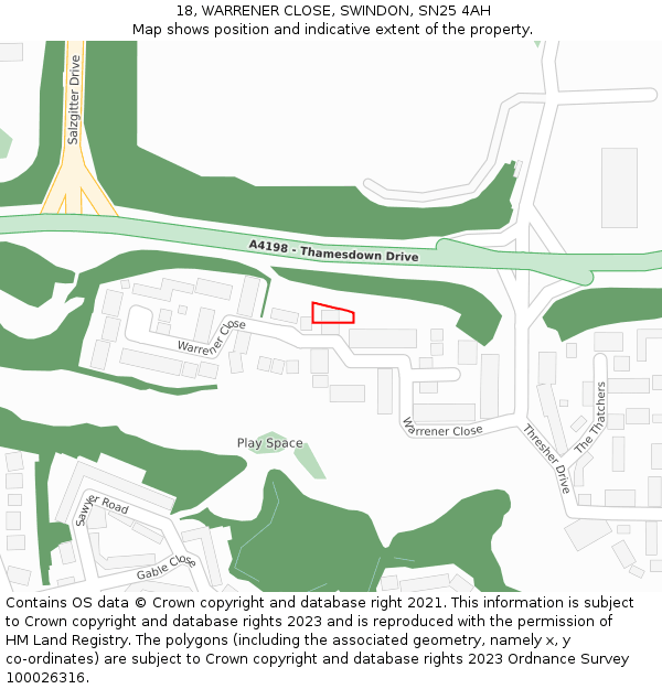 18, WARRENER CLOSE, SWINDON, SN25 4AH: Location map and indicative extent of plot