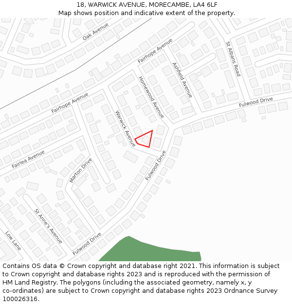 18, WARWICK AVENUE, MORECAMBE, LA4 6LF: Location map and indicative extent of plot