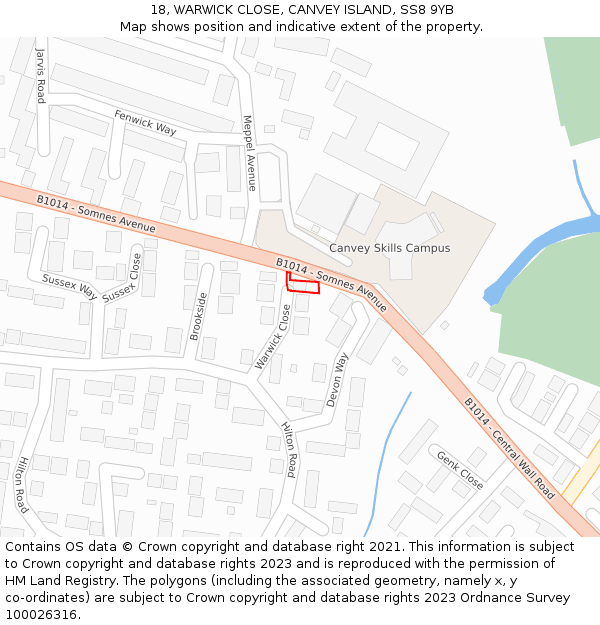 18, WARWICK CLOSE, CANVEY ISLAND, SS8 9YB: Location map and indicative extent of plot