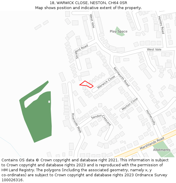 18, WARWICK CLOSE, NESTON, CH64 0SR: Location map and indicative extent of plot