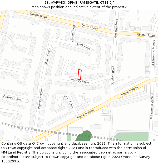 18, WARWICK DRIVE, RAMSGATE, CT11 0JP: Location map and indicative extent of plot