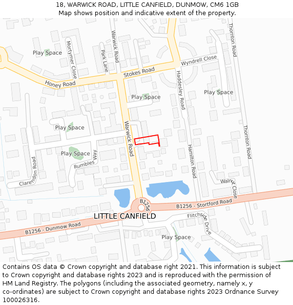 18, WARWICK ROAD, LITTLE CANFIELD, DUNMOW, CM6 1GB: Location map and indicative extent of plot